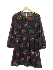 Vorschaubild 1 von Damen Kleid Blumenmuster Schwarz Rot Chiffon Gr. L/42