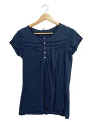 Vorschaubild 1 von Damen T-Shirt Baumwolle Kurzarm Rüschen Knopfleiste Blau M 38