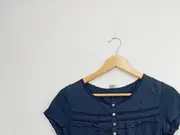 Vorschaubild 3 von Damen T-Shirt Baumwolle Kurzarm Rüschen Knopfleiste Blau M 38