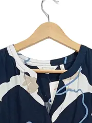 Vorschaubild 4 von Damen Bluse Gr. 38/M Abstrakt Muster Blau Weiß Kurzarm