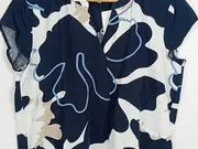 Vorschaubild 2 von Damen Bluse Gr. 38/M Abstrakt Muster Blau Weiß Kurzarm