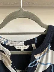 Vorschaubild 5 von Damen Bluse Gr. 38/M Abstrakt Muster Blau Weiß Kurzarm