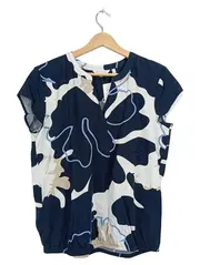 Vorschaubild 1 von Damen Bluse Gr. 38/M Abstrakt Muster Blau Weiß Kurzarm
