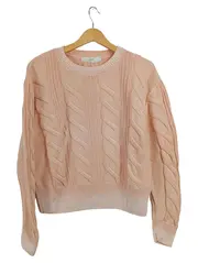 Vorschaubild 1 von Damen Pullover Strickpullover Zopfmuster Gr. 40 L Rosa Baumwolle Modal