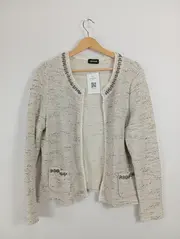 Vorschaubild 2 von Taifun Strickjacke Damen Gr. 44 XXL Beige Baumwolle Perlen Fransen Cardigan