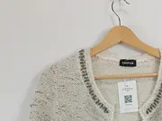 Vorschaubild 3 von Taifun Strickjacke Damen Gr. 44 XXL Beige Baumwolle Perlen Fransen Cardigan