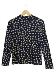 Vorschaubild 1 von Damen Langarmshirt Blumenmuster Blau Gr. M Stehkragen