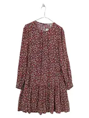 Vorschaubild 1 von Damen Freizeitkleid Blumenmuster Gr. 38 Rot Langarm Viskose