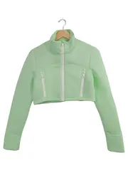 Vorschaubild 1 von Trainingsjacke Damen Gr. 38 Grün Cropped Sport Jacke Mesh Reißverschluss