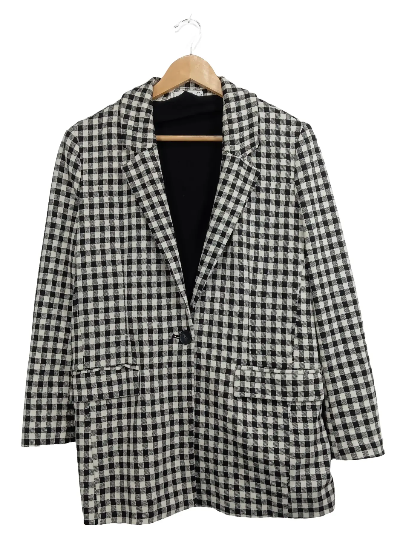 MANGO Karierter Blazer Damen Business Jacke Gr. 36 S Langarm