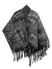 Vorschaubild 1 von Damen Cape Poncho Grau Kariert Fransen One Size