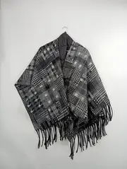 Vorschaubild 2 von Damen Cape Poncho Grau Kariert Fransen One Size