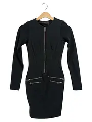 Vorschaubild 1 von Damen Minikleid Schwarz Reißverschluss Bodycon XS Freizeitkleid