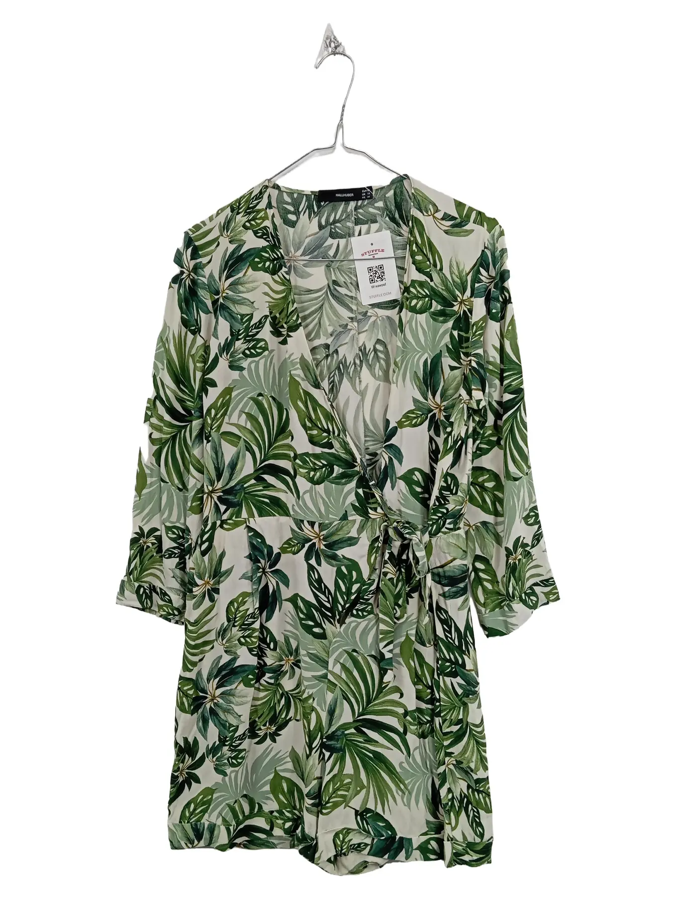 HALLHUBER Damen Jumpsuit Overall Kurz Wickeloptik Tropen Muster Viskose Gr. 42