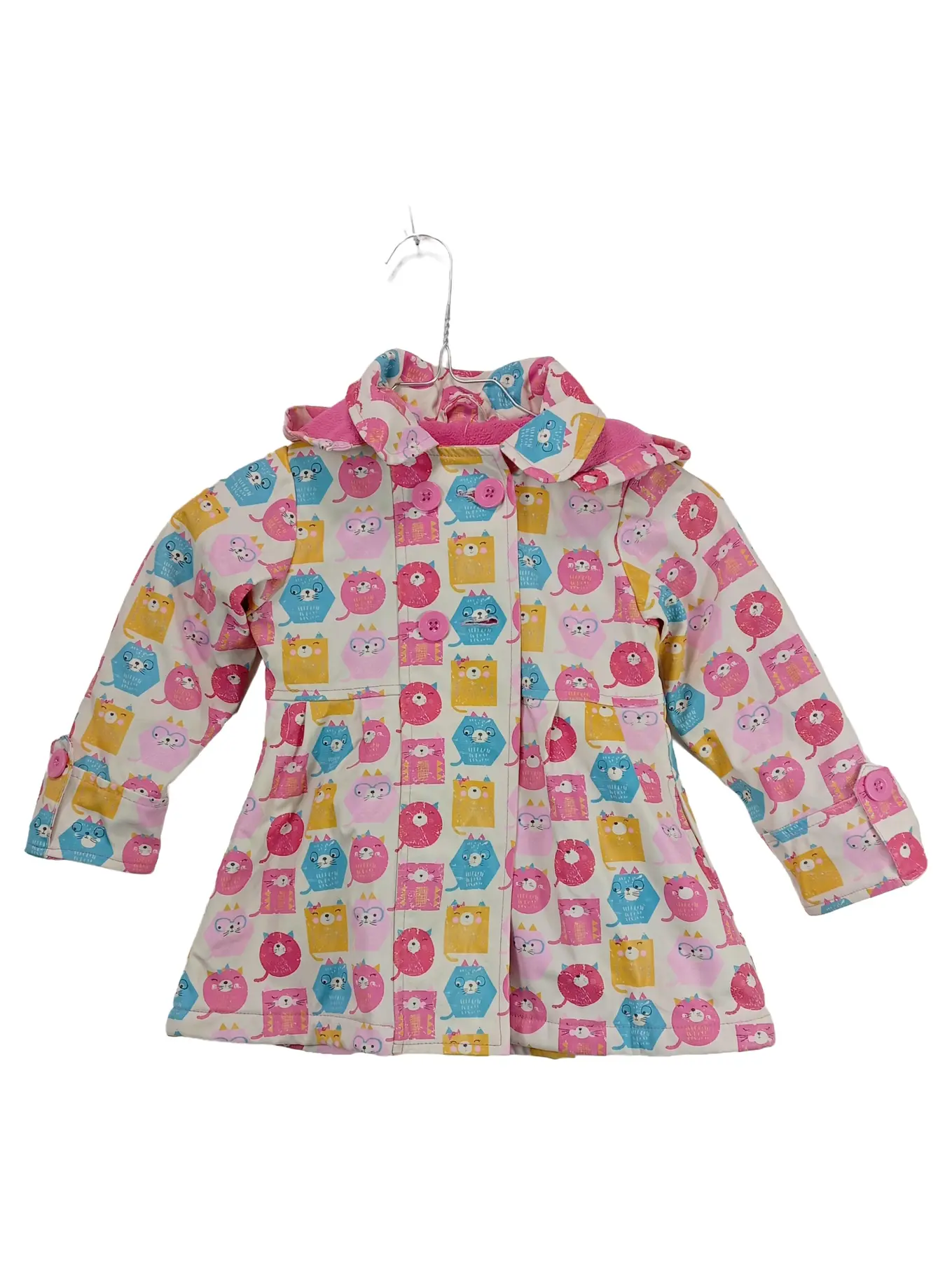 MINOTI Kinder Regenjacke Mädchen Gr. 92x98 Katzen Muster Kapuze Fleece Bunt