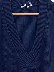 Vorschaubild 3 von Damen Pullunder Strickweste Gr. 42/XL Blau V-Ausschnitt