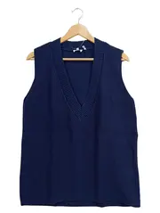 Vorschaubild 1 von Damen Pullunder Strickweste Gr. 42/XL Blau V-Ausschnitt