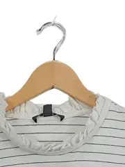 Vorschaubild 2 von Damen Langarmshirt Gr. S Weiß Gestreift Rüschenkragen Baumwolle