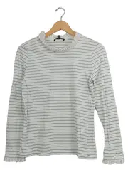 Vorschaubild 1 von Damen Langarmshirt Gr. S Weiß Gestreift Rüschenkragen Baumwolle