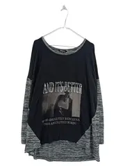 Vorschaubild 1 von Damen Langarmshirt Gr. 2XL Schwarz Grau Pailletten Print