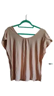 Vorschaubild 1 von Damen T-Shirt Gr. M Beige Baumwolle Viskose Kurzarm Raffungen