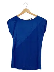 Vorschaubild 1 von Damen T-Shirt Blau Gr. XS 34 Viskose Elegant Asymmetrisch