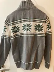 Vorschaubild 4 von Strickjacke Herren Norwegermuster Grau Baumwolle Reißverschluss Gr. M