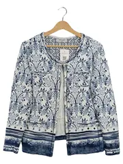 Vorschaubild 1 von Damen Jacke Gr. 38 Blau Floral Muster Reißverschluss