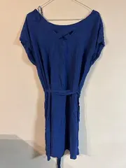 Vorschaubild 2 von Damen Freizeitkleid Gr. 38 Blau Viskose Bindegürtel