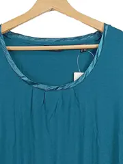 Vorschaubild 3 von Damen Langarmshirt Gr. 44 Petrol Viskose Basic Rundhals Raffung Shirt