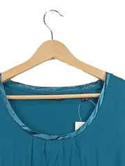 Vorschaubild 4 von Damen Langarmshirt Gr. 44 Petrol Viskose Basic Rundhals Raffung Shirt