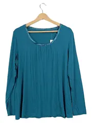 Vorschaubild 1 von Damen Langarmshirt Gr. 44 Petrol Viskose Basic Rundhals Raffung Shirt