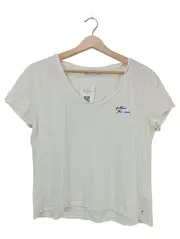 Vorschaubild 1 von Damen T-Shirt Beige Gr. 40/L V-Ausschnitt Schriftzug