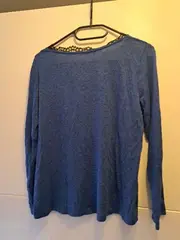 Vorschaubild 2 von Damen Pullover Gr. 38/M Blau Meliert Spitze V-Ausschnitt