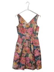 Vorschaubild 1 von Damen Kleid Gr. 32 Blumenmuster Mehrfarbig Metallic A-Linie