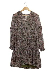 Vorschaubild 1 von Damen Kleid Gr. 34 XS Blumenmuster Chiffon Langarm Rüschen