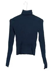 Vorschaubild 1 von Damen Rollkragenpullover Gr. S Rippstrick Dunkelblau Langarm