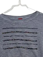 Vorschaubild 2 von Langarmshirt Kinder Mädchen Gr. 152 Grau Struktur Perlen Pailletten