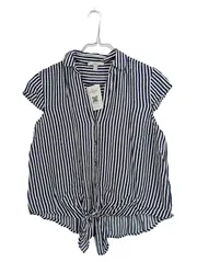 Vorschaubild 1 von Damen Bluse Gr. 38 M Maritim Gestreift Kurzarm Viskose Blau