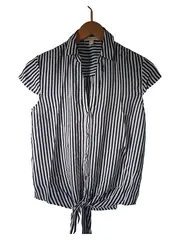 Vorschaubild 2 von Damen Bluse Gr. 38 M Maritim Gestreift Kurzarm Viskose Blau