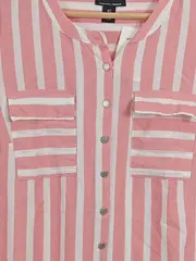 Vorschaubild 2 von Premium Damen Bluse Gr. 40/L Rosa Weiß Gestreift Langarm
