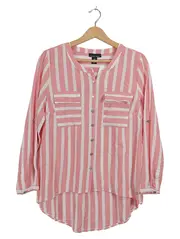 Vorschaubild 1 von Premium Damen Bluse Gr. 40/L Rosa Weiß Gestreift Langarm