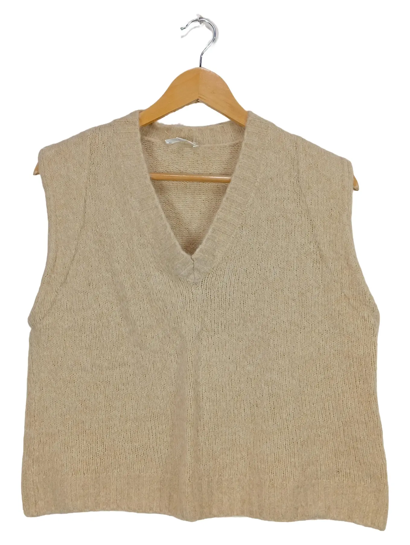 OPUS Pullunder Damen Gr. 38 Beige Rippstrick Wolle Mohair Freizeit Weste