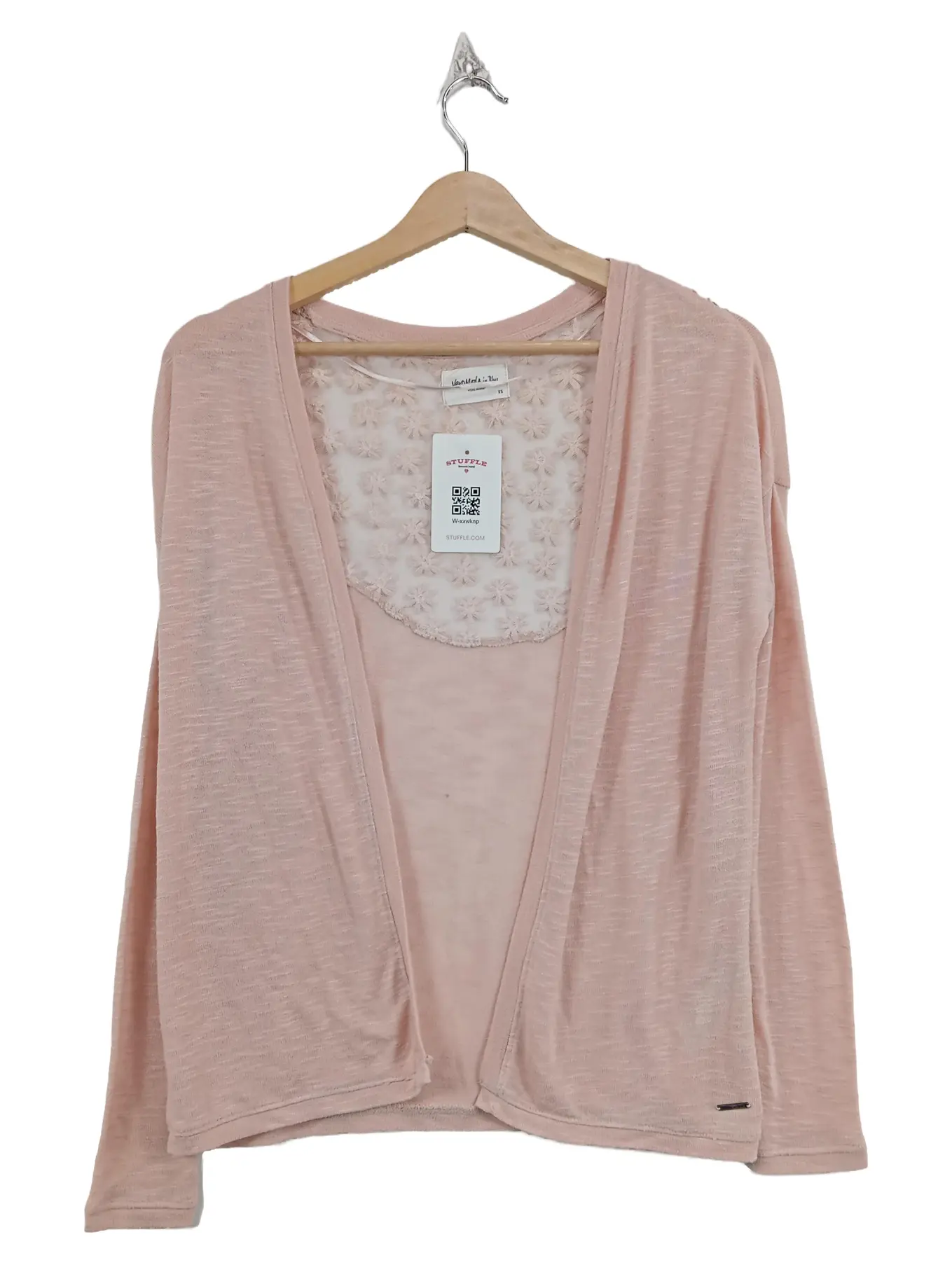 VERO MODA Damen Strickjacke Blumenmuster Spitze Rosa Gr. 34/XS Casual