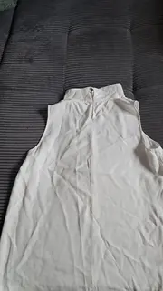 Vorschaubild 2 von Damen Bluse Gr. 40 Weiß Rollkragen Ärmellos Viskose