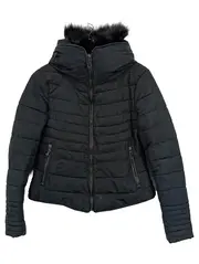 Vorschaubild 1 von Damen Winterjacke Steppjacke Kapuze Fellbesatz Schwarz Gr. M