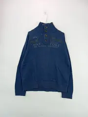 Vorschaubild 2 von Herren Pullover Troyer Strick Gr. L Blau Baumwolle Casual Winter