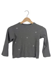 Vorschaubild 2 von Kinder Pullover Gr. 120/122 Grau Strass Perlen Blumen Langarm