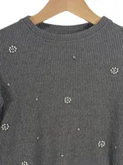 Vorschaubild 3 von Kinder Pullover Gr. 120/122 Grau Strass Perlen Blumen Langarm