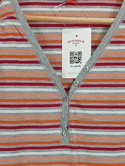 Vorschaubild 3 von Damen Langarmshirt Gr. 40 L Gestreift Henley Knopfleiste Baumwollmix